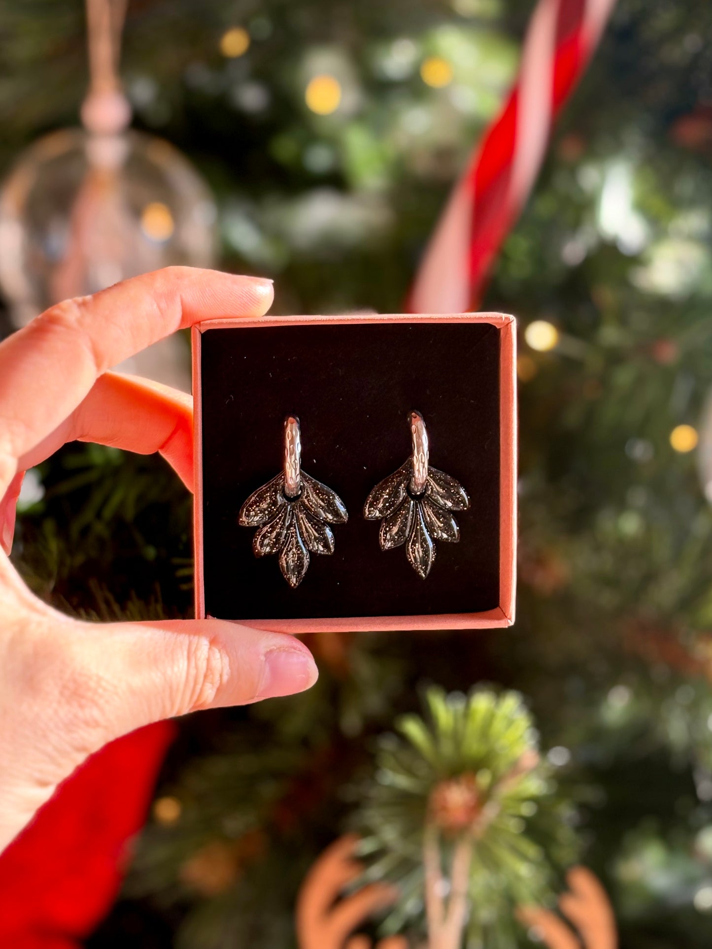 Pampilles Interchangeables Noires Pailletées Argentées