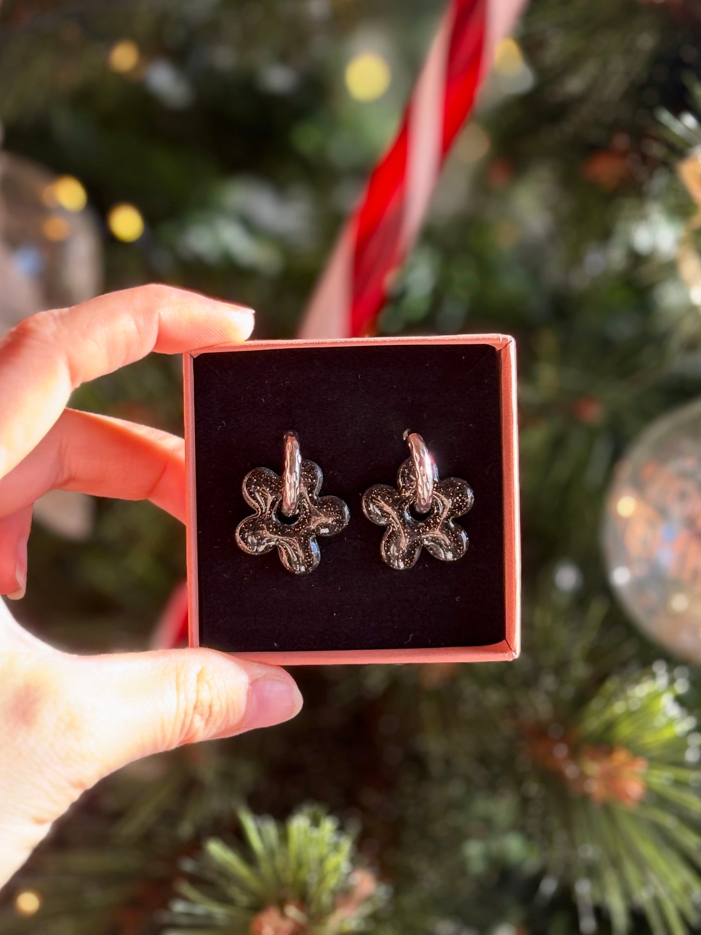 Pampilles Interchangeables Noires Pailletées Argentées